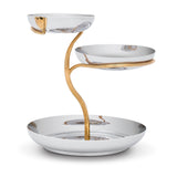 Large Deco Leaves 3-Tier Server - Features Rich Textures and Geometric Designs - Hand-Crafted Piece Adorned with 24K Gold-Plated Accents