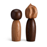 Pictanto Spice mills - set of 2 mismatched salt and pepper mills hand carved from natural European oak and smoked oak with organic, curved forms.