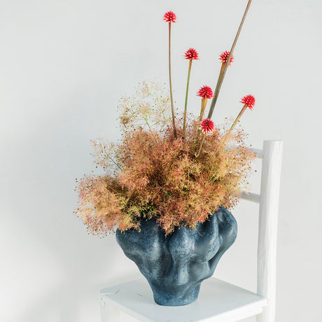 Blue Ceramic Vase with decorative florals