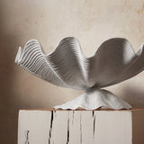 Neptune Bowl - Medium. White porcelain shell-shaped bowl floating on a base. 