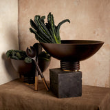 Alhambra Oval Bowl, medium bowl and serving utensils hand-carved from fine smoked ash with brass details..